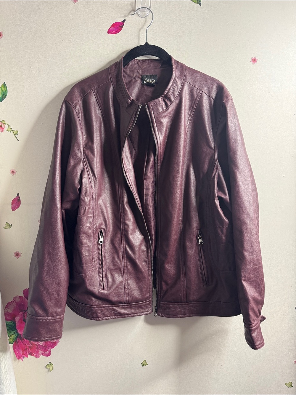 Simply Emma Women's Burgundy Faux Leather Zip Jacket